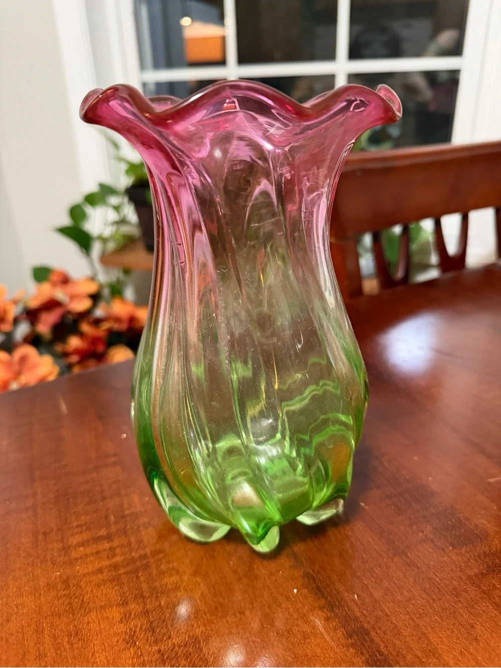 Pink and Green Art Glass Vase - Elegant Home Accent